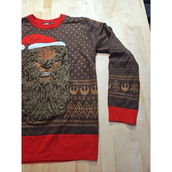 Star Wars Chewbacca Furry Face Santa Hat Adult Small Ugly Christmas Sweater - Picture 3 of 16